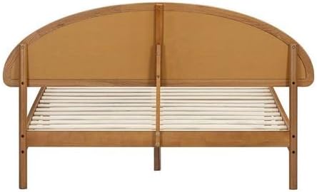 NTC Gem Wooden Bed Frame with Headboard and Natural Rattan, Solid Oak/Rubber Wood Foundation with Silent Slats, 1000 Lb Capacity, Effortless Assembly (Natural Cane - Rustic Oak, Queen)