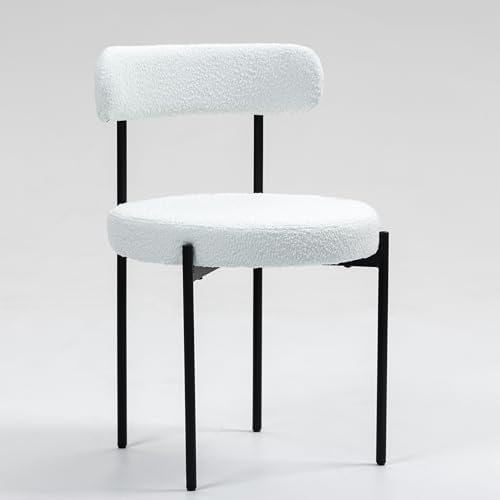 MCH Modern Round Dining Chairs Set of 4 – Upholstered Dining Room Chairs with Sturdy Metal Legs,Easy Assembly & Boucle Fabric for Kitchen,Living Room,and Bistro or Small Spaces