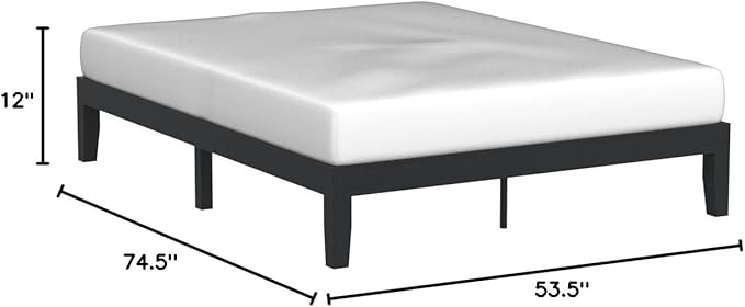 Mellow Naturalista Classic 12 Inch Solid Wood Platform Bed with Wooden Slats Full, Black