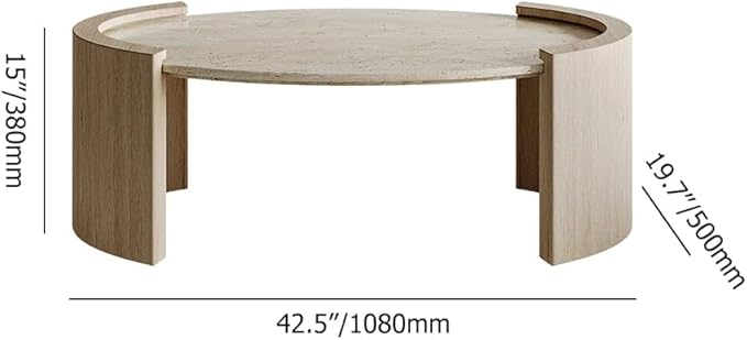 homary 43" Japandi Oval Travertine Stone Top Coffee Table – Double Pedestal Oval Coffee Table with Natural Beige Stone Surface and Engineered Wood Base for Living Room and Lounge