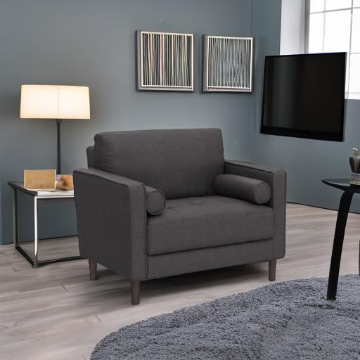 Studio Living® Lexington 39.4" Arm Chair, Mid-Century Modern, Pocket Coil Comfort, Easy Assembly, Woven Fabric, Heather Grey