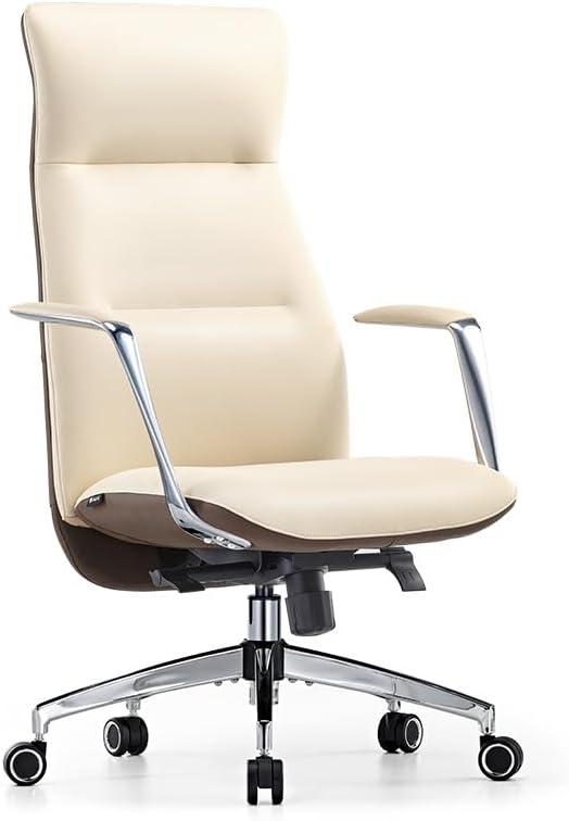 EUREKA ERGONOMIC Royal Slim Executive High Back Beige Leather Office Chair, Home Desk Chair for Adults, Big and Tall with Wheels, Swivel Rolling