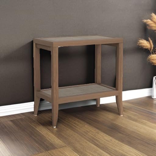 SICOTAS Rattan Nightstands Set of 2 Bedside Table Boho Narrow End Table, Reclaimed Caramel Oak