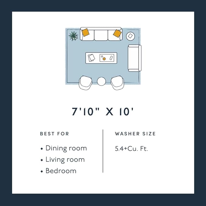 Revival Rugs Soloba 7'10"x10' Washable Area Rug for Living Room Bedroom - 100% Recycled Oeko-TEX Certified, Medium Pile, Beige, Cream