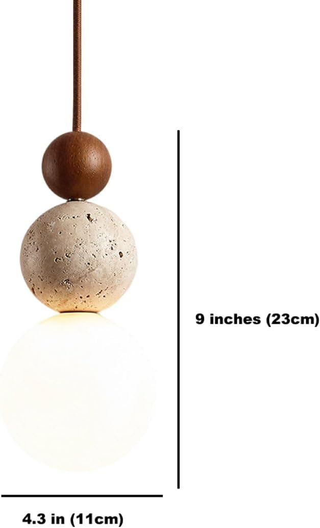 Stylish Modern Pendant Light with Stone and Wood, Unique Two-Ball Design Ceiling Lamp, Perfect for Dining Room, Kitchen Island, Living Room, Bedroom Decor, Elegant Home Lighting(Brown)