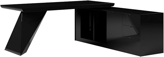 homary 70.9" Modern L-Shape Executive Desk, Home Office Desk with Drawers & Cabinet Modern Computer Desk for Home Business Furniture, Black, Right Hand