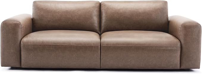 COLAMY 95" Oversized PU Leather Sofa, Comfy Sofa Couch with Extra Deep Seats, Wide Arm, Down Filled 3-Seater Modern Sofa for Living Room, Apartment Lounge-WolfGrey