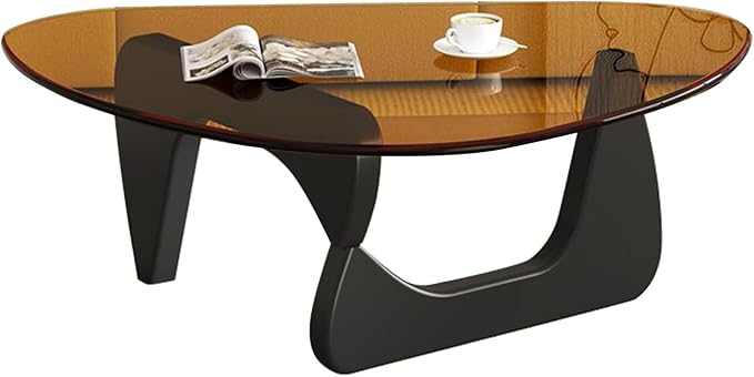 Mid Century Modern Glass Coffee Table, Small Coffee Table for Living Room, Elegant and Functional Coffee Tables, Suitable for Bedroom Living Room Reception Office Tables(Black/Brown,Medium)