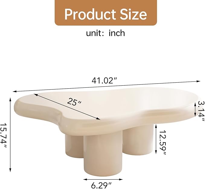 Cartoon Cloud Shaped Coffee Table Accent Tables Aesthetic Funky Design Minimalist Indoor Center Table, White