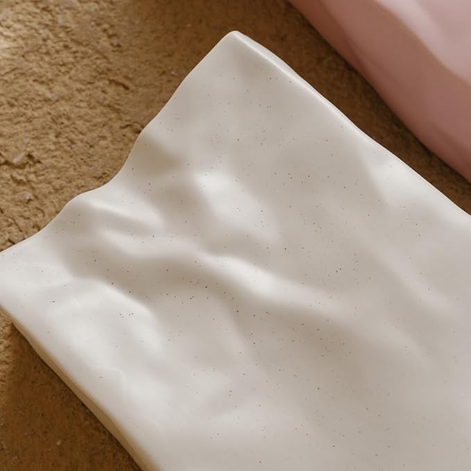 WENSHUO Crinkle Paper Bag Shape Ceramic Flower Vase, Large Capacity for Flower Arrangement, Bookshelf Decorative (Nacre White)