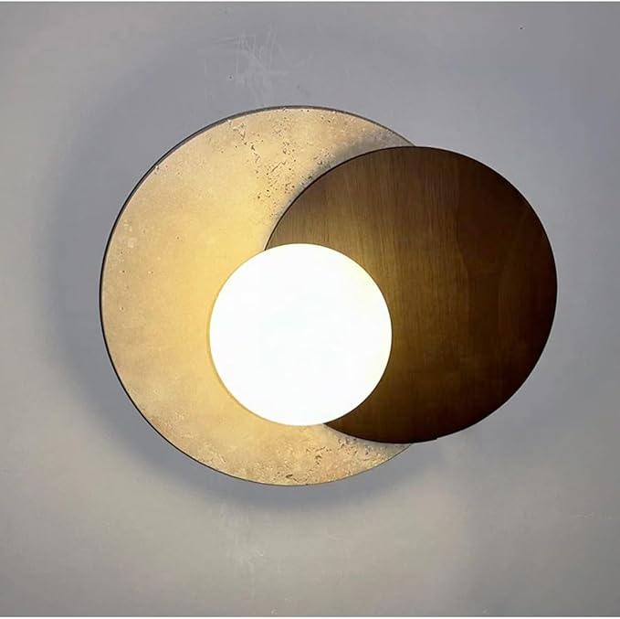 Marble Wall Lamp, Bathroom Vanity Light Fixtures, Wall Mount Lamp, Over Mirror, Stone Wall Sconces, Vintage Wall Light with Wood and Stone Shade, for Porch Workshop Kitchen Living Room