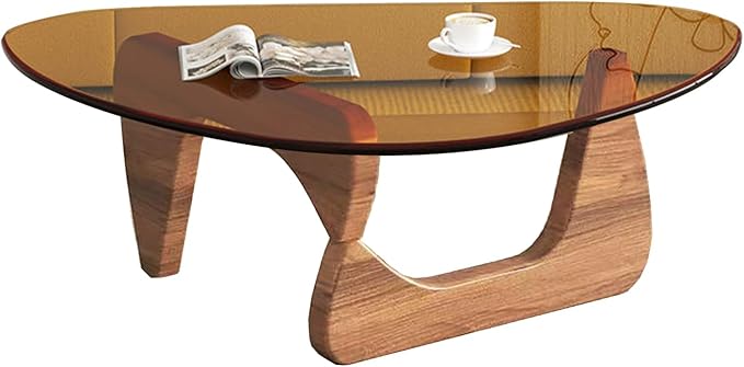 Modern Glass Coffee Table for Living Room mid Century Small Coffee Table Stylish Coffee Tables, Suitable for Bedroom Living Room Reception Office Tables(Walnut/Brown,Small)