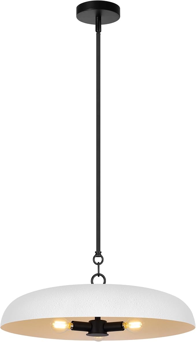 LamQee 20 Inch Oversized Large Pendant Lights, 3-Lights Textured White Modern Dome Chandelier, Rustic Metal Pendant Lighting Fixture Ceiling Hanging for Kitchen Island, Dining Room Over Table, Bar