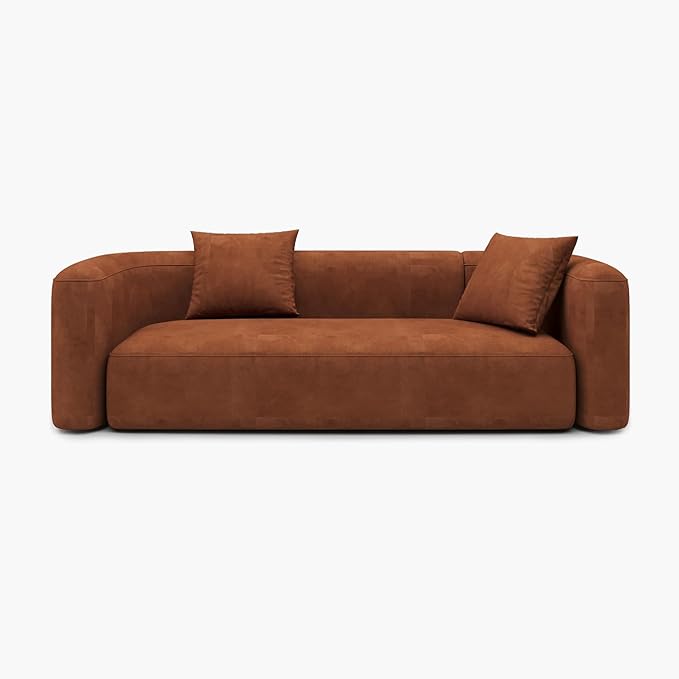 Acanva Luxury Modern Tight Curved Back Velvet Sofa, Minimalist Style Comfy Couch for Living Room Apartment, 3 Seater, Tangerine