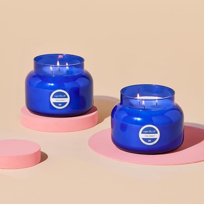 Capri Blue Volcano Scented Candles - Luxury Three Wick Candles for Home Scented with Tropical Fruit & Sugared Citrus - Soy Wax Blend - Large Blue Color (28 oz)