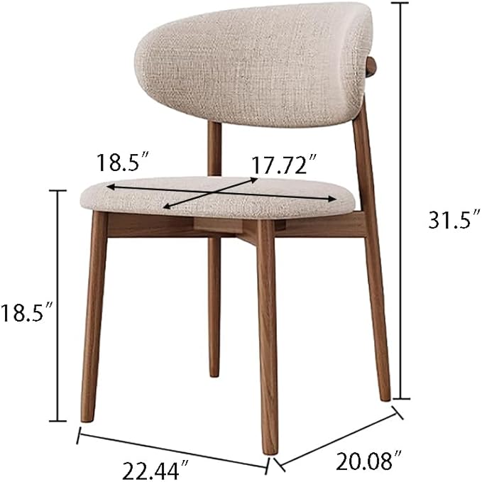 Modern Dining Chairs Set of 2 – Cotton Linen Fabric Upholstered Dining Room Chair, Farmhouse Kitchen Side Chairs with Solid Wood Legs – No Assembly Required
