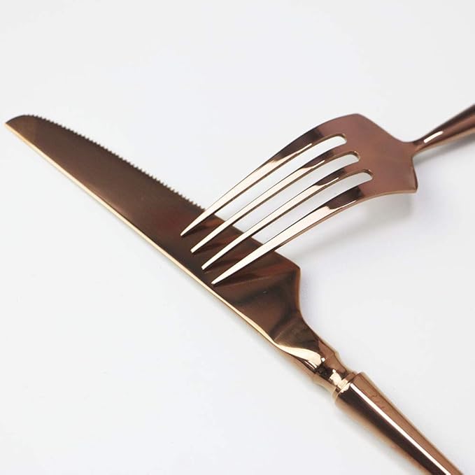 JASHII 5 Pieces Rose Silverware Set, Cutlery Set, Service for 1, 5 Pieces Rose Gold Stainless Steel Flatware Set, Dishwasher Safe (Shiny Rose)