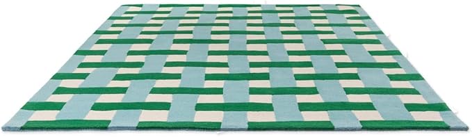 Emerald Green and Aquamarine Hand-Tufted Wool Area Rug 5x8 Ft – Modern Checkered Basketweave Carpet for Bedroom, Living Room, Nursery – Plush, Artistic, Durable