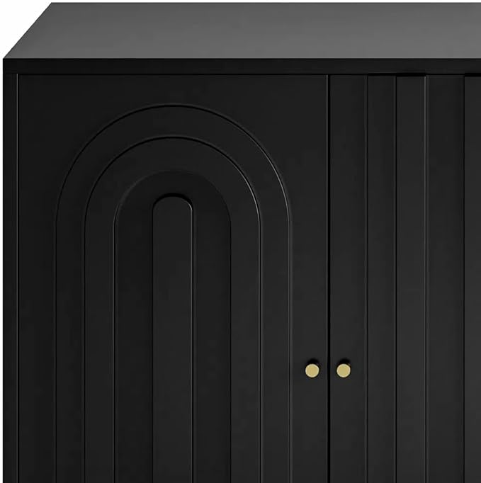 Modern Sideboard Buffet 60" Black Accent Cabinet, Entryway Table with Storage Wood Credenzas for Living Room Home Bar, 4 Doors & Adjustable Shelves
