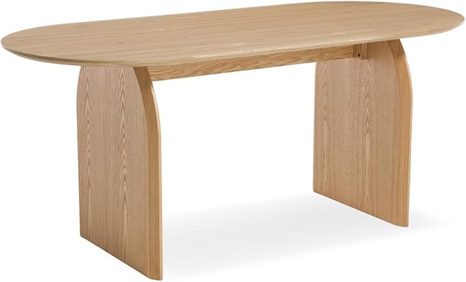 70" Farmhouse Oval Dining Table, Heavy-Duty Wood Dining Room Table for 4-6 Seats, Modern Kitchen Dinner Table & Home Desk with Easy-Clean Curved Tabletop, Natural