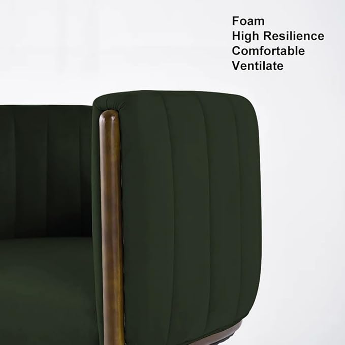 Velvet Fluted Accent Chair for Living Room with Wood Frame, High Resilience Foam, Elegant Modern Armchair (Green)