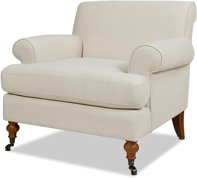 Jennifer Taylor Home Alana Lawson Accent Arm Chair Metal Casters, Light Beige Linen
