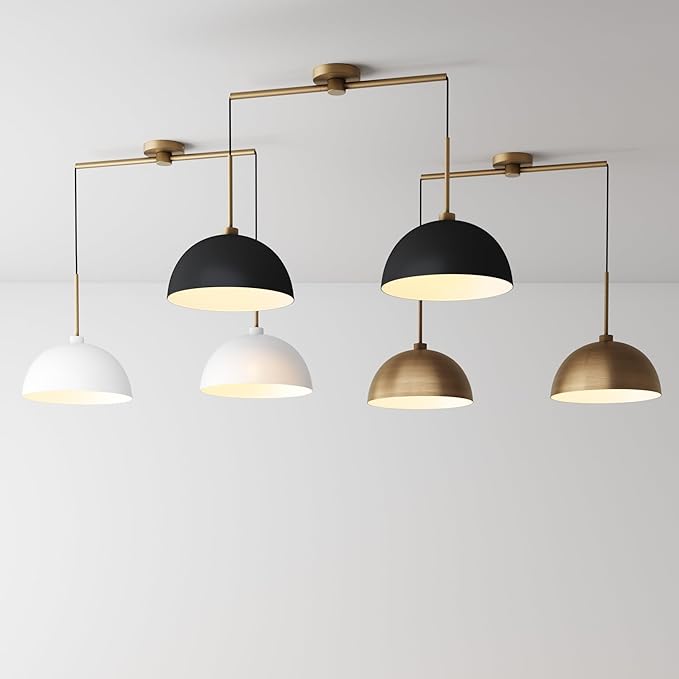 Nathan James Percy Modern 2-Light Pendant Island Light Fixture, Brass Hanging Lights with Gold Metal Shade and Adjustable Cord, for Kitchen, Living Room, Vintage Brass