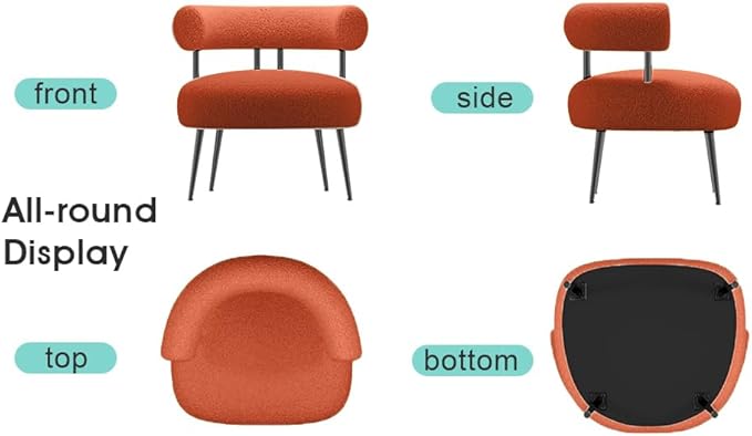 Mid Century Sherpa Boucle Accent Chair, Round Upholstered Barrel Arm Chair for Small Spaces, Fluffy Side Corner Chair for Living Room, Bedroom, Vanity, Office, Reading Nook(Orange)