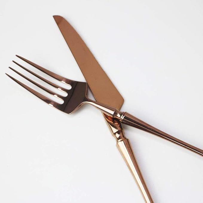 JASHII 5 Pieces Rose Silverware Set, Cutlery Set, Service for 1, 5 Pieces Rose Gold Stainless Steel Flatware Set, Dishwasher Safe (Shiny Rose)