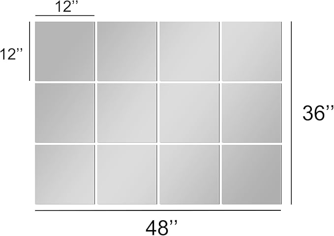 Home Gym Wall Mirror, 12"x12"x12PCS Full Length Home Gym Workout Mirror for Garage, Bedroom, Living Room, Over The Door