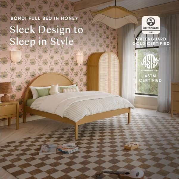 Babyletto Bondi Full Size Bed Frame - GREENGUARD Gold Certified - Full Size Platform Frame with Arched Headboard - Universal Mattress Fit - No Box Spring Needed - Durable Bedroom Furniture - Honey