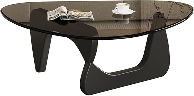 Modern Glass Coffee Table for Living Room, Mid Century Small Coffee Tables, Suitable for Bedroom Living Room Reception Office Tables(Black/Grey,Small)