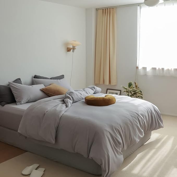 CLOTHKNOW Grey Full Size Comforter Sets Gray Silver Bedding Comforter Sets Light Grey Bedding Sets Soft Comforter with 2 x Pillow Cases