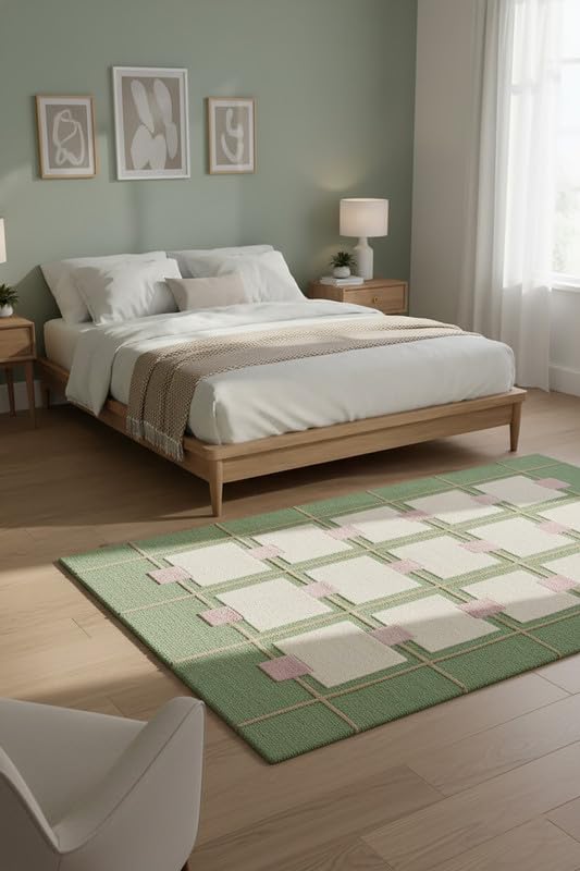 Greer Wool Area Rug - Soft Hand-Tufted Geometric Design with Pink and Green Color Palette, Perfect for Modern Home Decor (8x10 Ft)