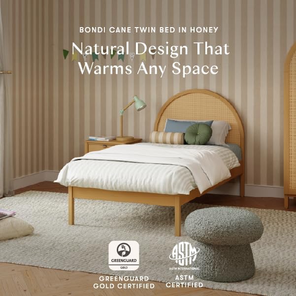 Babyletto Bondi Cane Twin Bed for Kids - GREENGUARD Gold Certified - Twin Bed Frames with Arched Cane Headboard - Universal Mattress Fit - No Box Spring Needed - Perfect for Boys & Girls Room