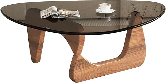 Mid Century Modern Glass Coffee Table, Small Coffee Table for Living Room, Elegant and Functional Coffee Tables Suitable for Bedroom Living Room Reception Office Tables(Walnut/Grey,Small)