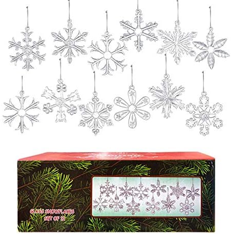 Style Glass Clear Glass Snowflake Ornament Winter Christmas Tree Hanging Decorations (12 Pieces).