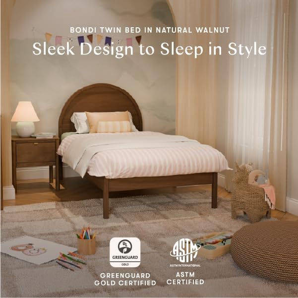 Babyletto Bondi Twin Bed for Kids - GREENGUARD Gold Certified - Twin Bed Frames with Arched Headboard - Universal Mattress Fit - No Box Spring Needed, Perfect for Boys & Girls Room - Natural Walnut