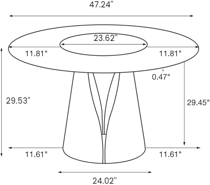 POVISON Round Dining Table for 4, 47" Modern Dining Table with 23" Lazy Susan, Pandora Sintered Stone Dining Tabletop with Black Carbon Steel Pedestal(Dining Table Only)