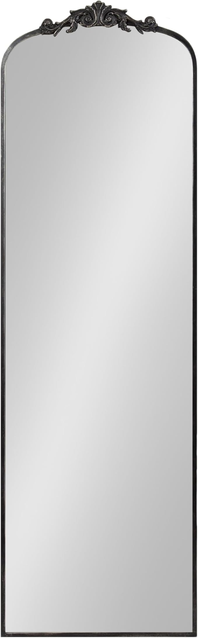 Kate and Laurel Arendahl Vintage Arched Tall Panel Mirror, 18 x 58, Antique Black, Traditional Baroque Full Length Mirror with Ornate Garland Inspired Crown for Bedroom Body Mirror Decor