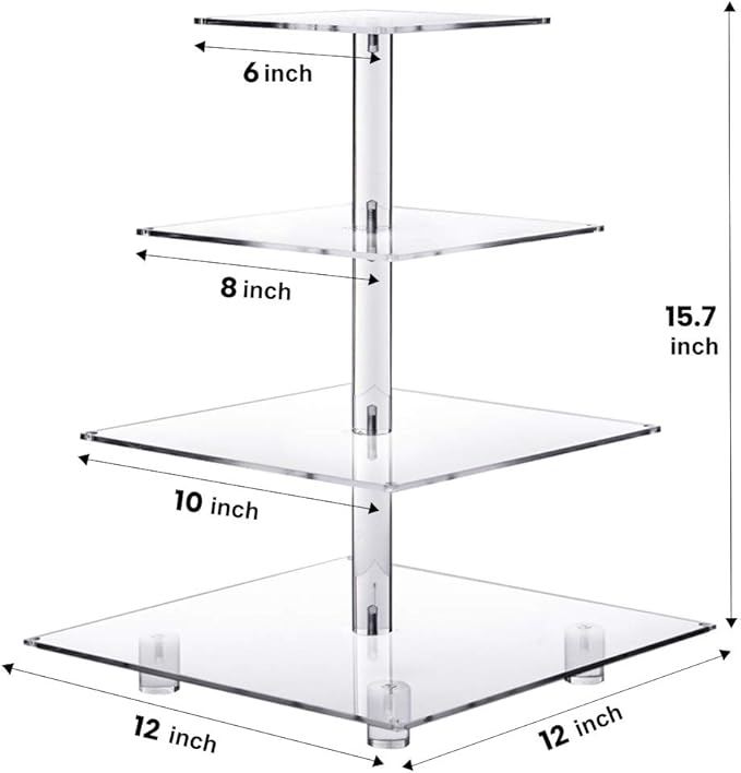 YestBuy 4 Tier Acrylic Cupcake Stand Afternoon Tea Cake Stand Large Cupcake Stand Cupcake Tower Cupcake Holder for Pastry + LED Light String Ideal for Weddings Birthday Bar Party Décor (Blue Light)
