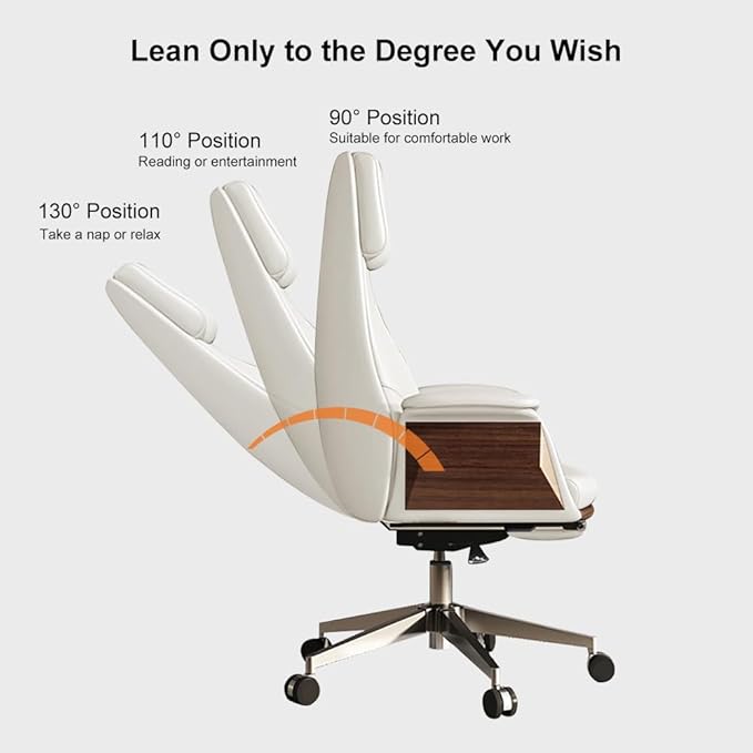homary Modern Home Executive Office Chair, High Back Adjustable Swivel Chair Faux Leather Ergonomic Task Chair with Adjustable Height & Rolling Base, White