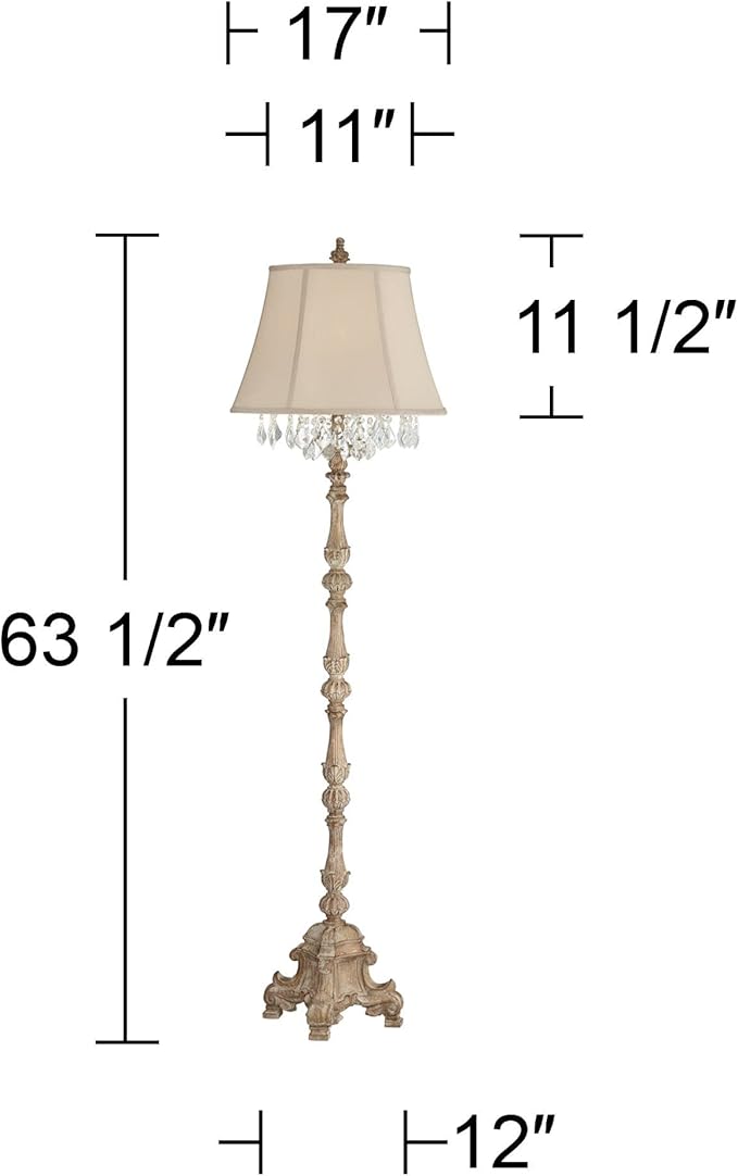 Barnes and Ivy Duval French Vintage Traditional Standing Floor Lamp 63.5" Tall Distressed Crystal Glass Beading Cream Bell Shade Decor for Living Room Reading House Bedroom Home