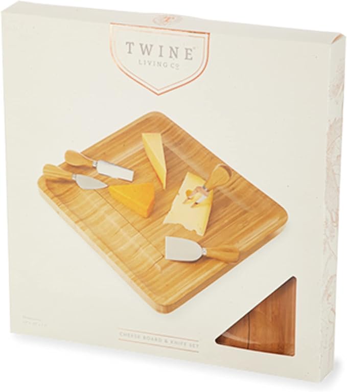 Twine Four Piece Bamboo Knives Set Wood Cheese Boards Serveware, Natural,10162