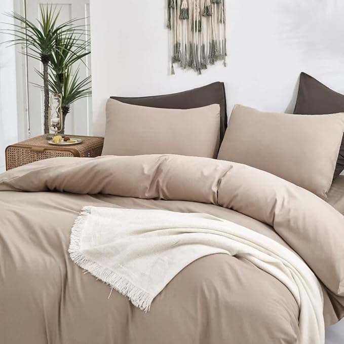 CLOTHKNOW Khaki King Size Comforter Set Taupe Bedding Comforter Sets Coffee Beige Bedding Sets Soft Tan Comforter Sets King