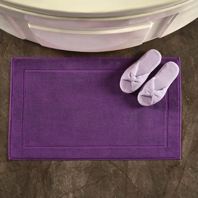 Hawmam Linen Bath Mats 21 x 34 inches Pack of 2 100% Ring Spun Cotton Banded Design, Purple