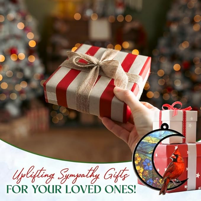 Christmas Cardinal Gifts for Women Men - Memorial Christmas Ornaments 2025, Sympathy Gifts for Loss of Loved One Mom Son, Memorial Bereavement Gift Ideas, Xmas Tree Decoration Suncatcher