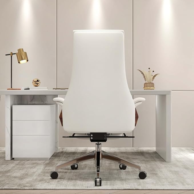 homary Modern Home Executive Office Chair, High Back Adjustable Swivel Chair Faux Leather Ergonomic Task Chair with Adjustable Height & Rolling Base, White