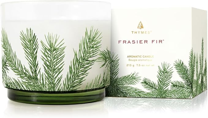 Thymes Frasier Fir Candle - Heritage Pine Needle Luminary Scented Candles - Elegant Pine Candle - Crisp Siberian Fir, Cedarwood & Sandalwood - Holiday Candles - Christmas Decor (Small, 7.5 oz)