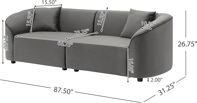 Christopher Knight Home 87.50" Curved Oversized 2 Seater Sofa, Upholstered Couch Chair, Soft Seating, Cozy Loveseat with Armrest, Reading Sofas for Living Room, Home Rest, Grey